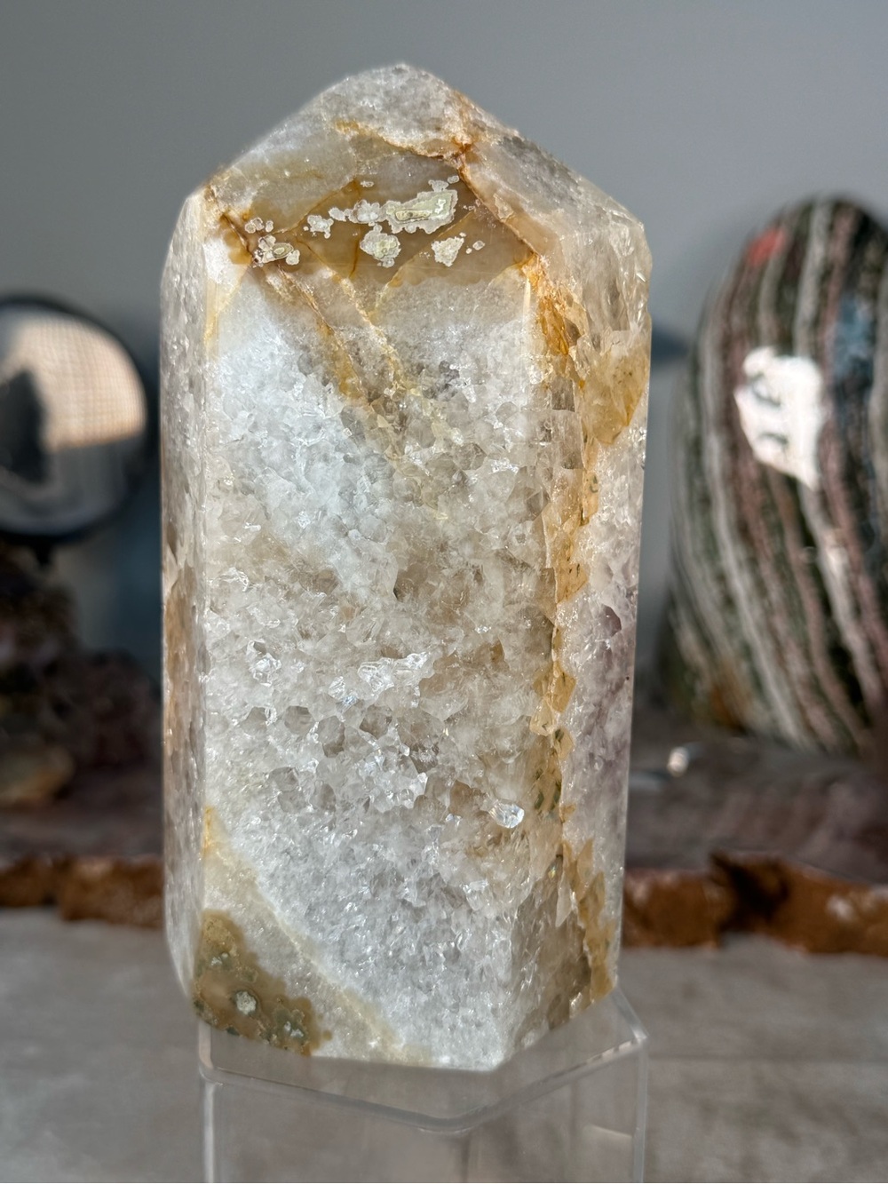Sugar Druzy Amethyst Agate Tower – 6.5” Natural Crystal Tower | Druzy Sparkle | - Picture 15 of 15